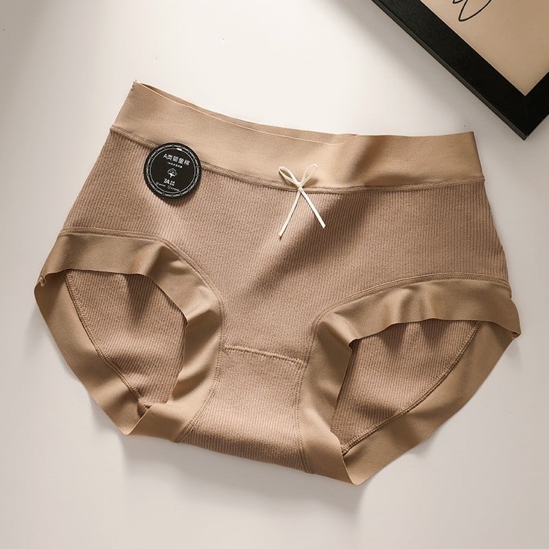 Chiloți femei din bumbac, 60-count bumbac combed, respirabili, căptușeală din bumbac, talie medie, culoare solidă cu funda