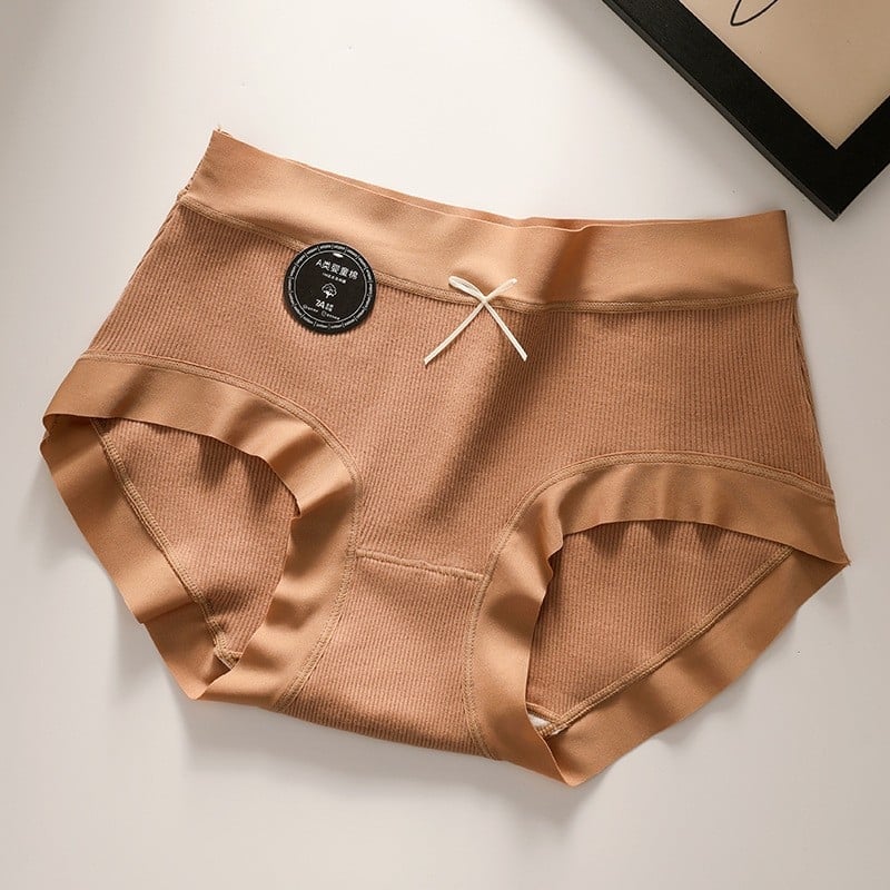 Chiloți femei din bumbac, 60-count bumbac combed, respirabili, căptușeală din bumbac, talie medie, culoare solidă cu funda