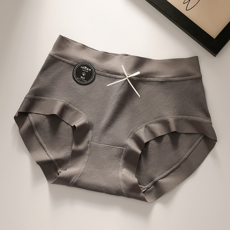 Chiloți femei din bumbac, 60-count bumbac combed, respirabili, căptușeală din bumbac, talie medie, culoare solidă cu funda