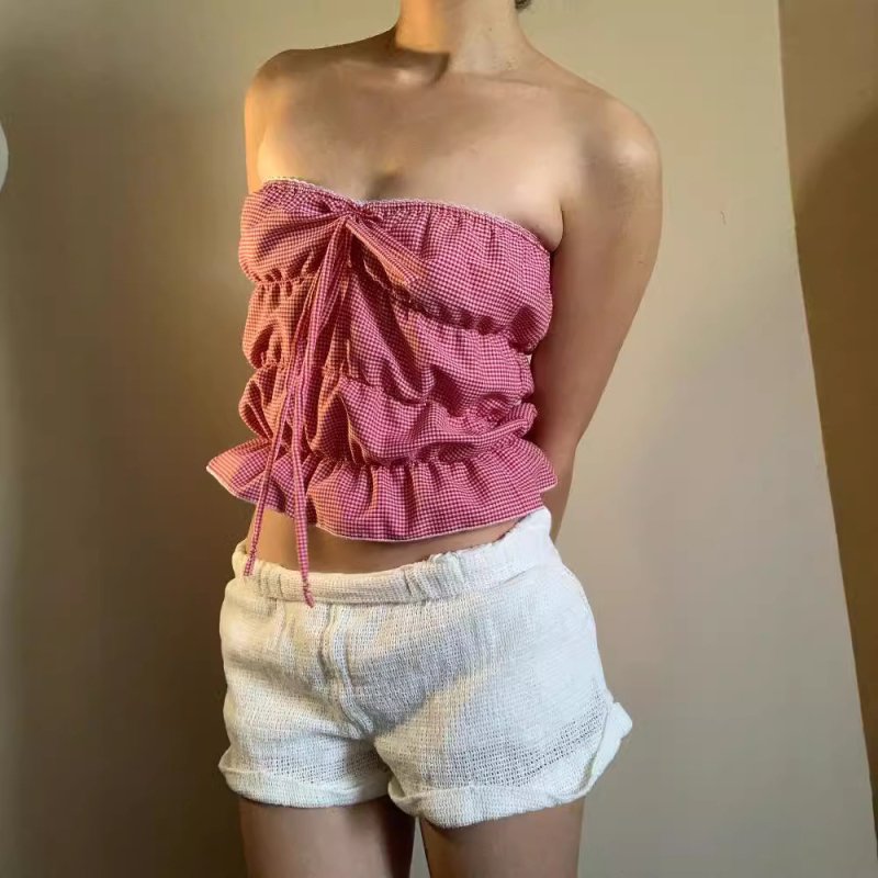 Tank top bez rukava od pamuka 95%+, geometrijski uzorak, kratka duljina, ulični hipster stil