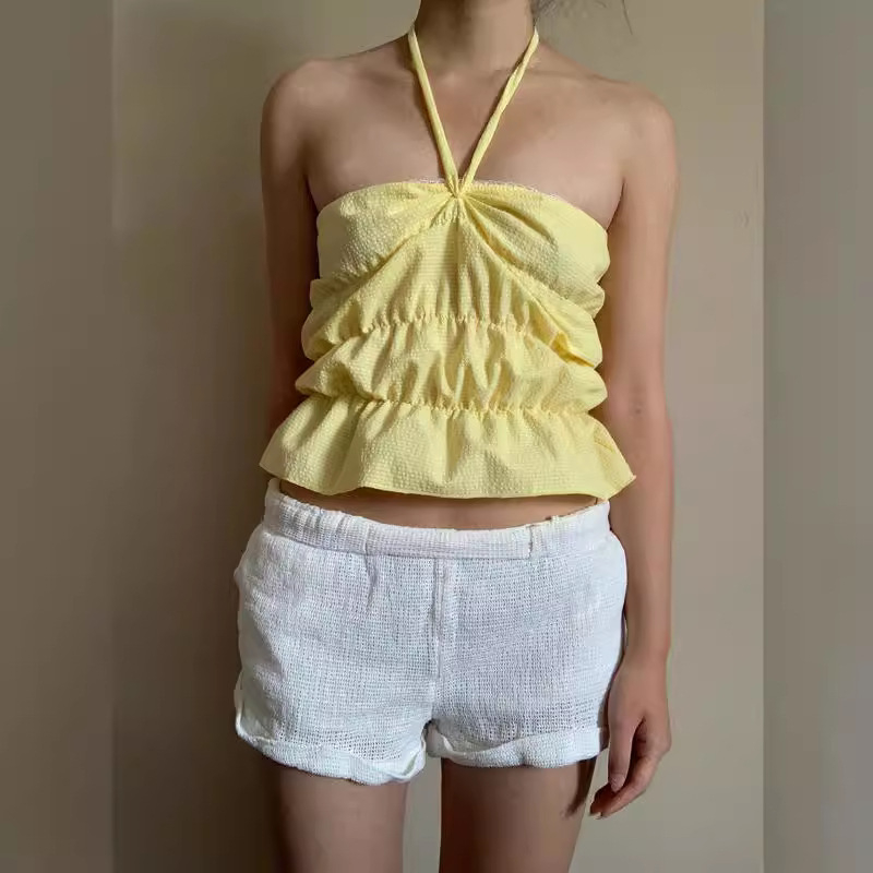 Tank top bez rukava od pamuka 95%+, geometrijski uzorak, kratka duljina, ulični hipster stil
