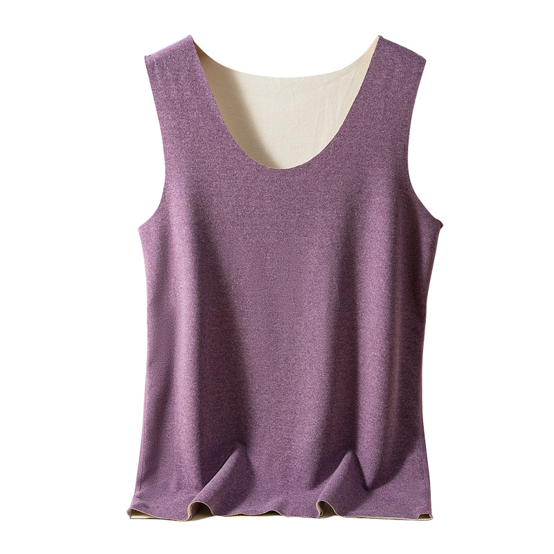 Vesta caldă pentru bărbați, căptuțită cu velur, dublu strat, fără cusături, guler rotund, țesătură poliester