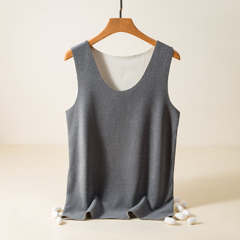 Vesta caldă pentru bărbați, căptuțită cu velur, dublu strat, fără cusături, guler rotund, țesătură poliester