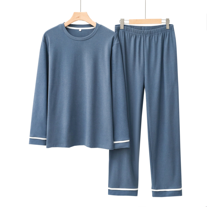 Ανδρικές πιζάμες φθινοπωρινές-χειμερινές, ύφασμα Hot Card Velvet, διπλής όψεως βελούδο, στρογγυλό λαιμό, μακριά μανίκια, πολυεστέρας 80–90%