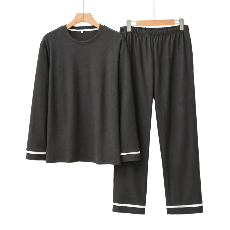 Ανδρικές πιζάμες φθινοπωρινές-χειμερινές, ύφασμα Hot Card Velvet, διπλής όψεως βελούδο, στρογγυλό λαιμό, μακριά μανίκια, πολυεστέρας 80–90%