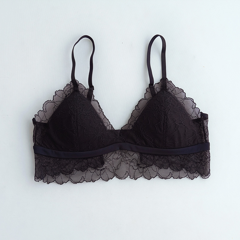 Trikampio puodelio liemenėlė su nėriniais ir Mulberry šilko įdėklu, 100% šilkas, plonas formuojamas puodelis, prancūziškas stilius nugaros