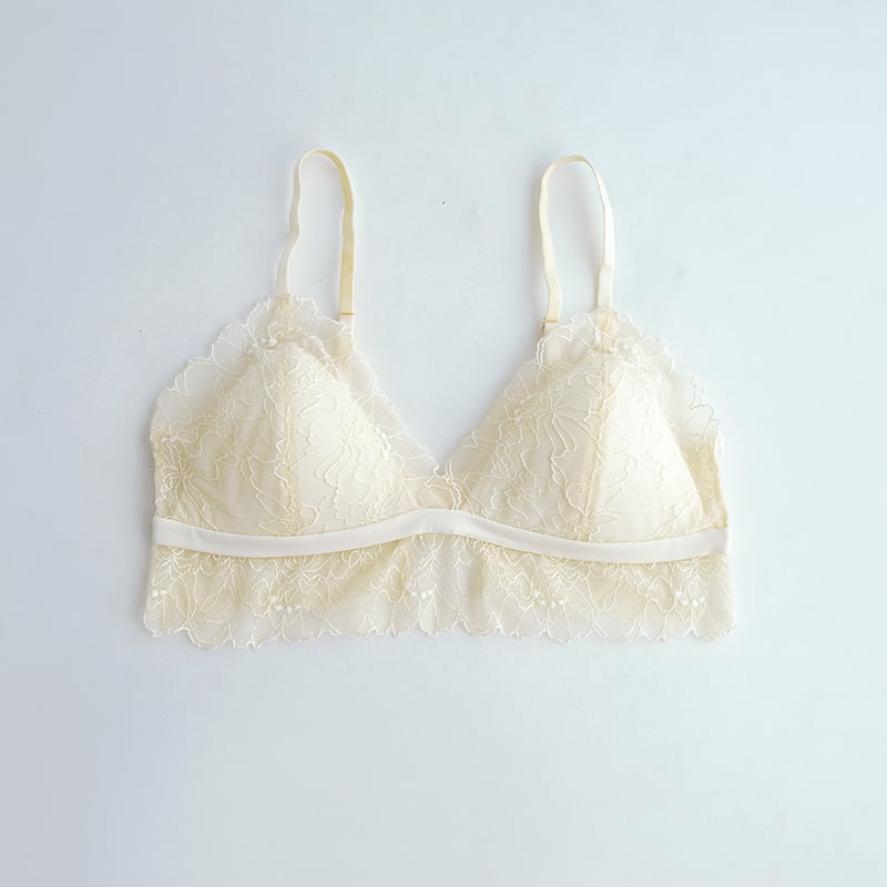 Trikampio puodelio liemenėlė su nėriniais ir Mulberry šilko įdėklu, 100% šilkas, plonas formuojamas puodelis, prancūziškas stilius nugaros