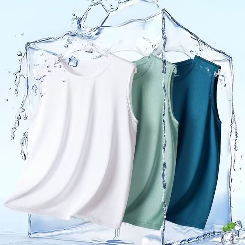 Muški Ice Silk majica bez rukava – opuštena ljetna kroj, okrugli ovratnik, 95–100% poliester, umjerena težina 161–180 g/m², Mlađalački stil