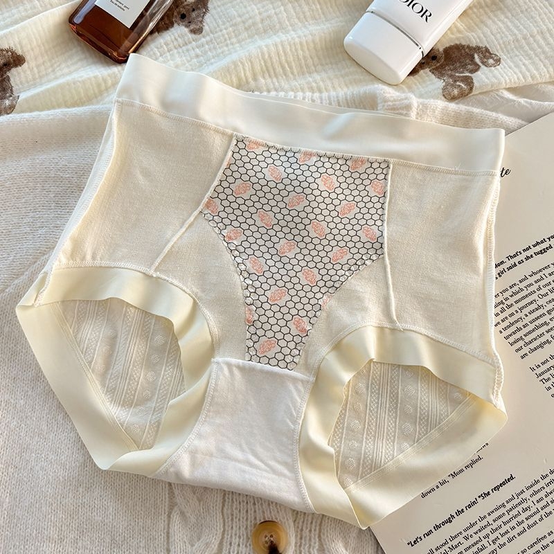 [7A Antibacterial] Gaćice visokog struka od pamuka, podstava od Mulberry Silk, prozračan, cvjetni uzorak, plus veličina