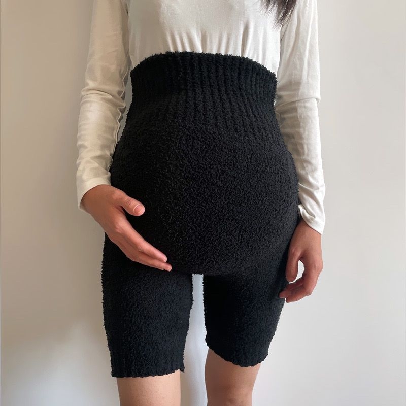 Trudničke hlače visokog struka sa podrškom za trbuh, chenille-spandex tkanina, visoka elastičnost, široki kroj