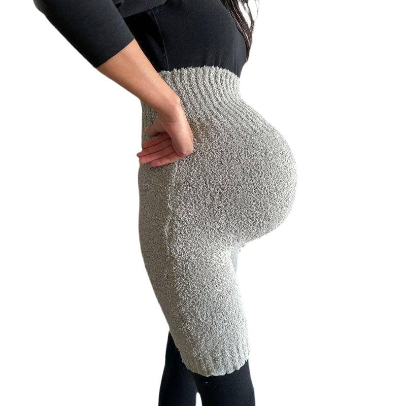 Trudničke hlače visokog struka sa podrškom za trbuh, chenille-spandex tkanina, visoka elastičnost, široki kroj