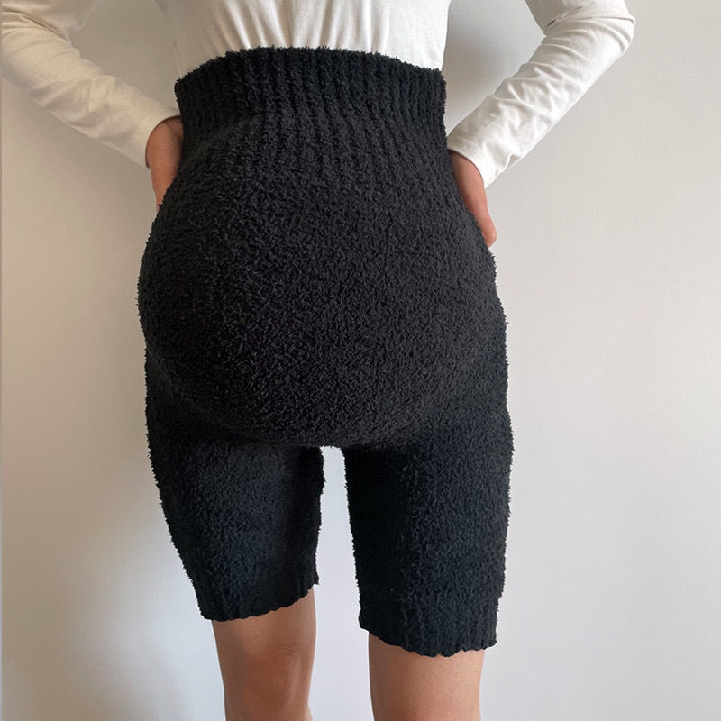 Trudničke hlače visokog struka sa podrškom za trbuh, chenille-spandex tkanina, visoka elastičnost, široki kroj