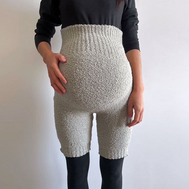 Trudničke hlače visokog struka sa podrškom za trbuh, chenille-spandex tkanina, visoka elastičnost, široki kroj