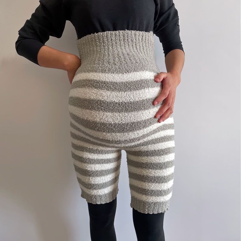 Trudničke hlače visokog struka sa podrškom za trbuh, chenille-spandex tkanina, visoka elastičnost, široki kroj