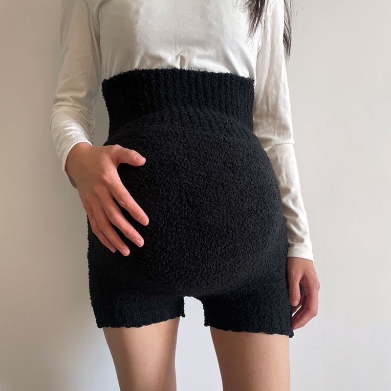 Trudničke hlače visokog struka sa podrškom za trbuh, chenille-spandex tkanina, visoka elastičnost, široki kroj