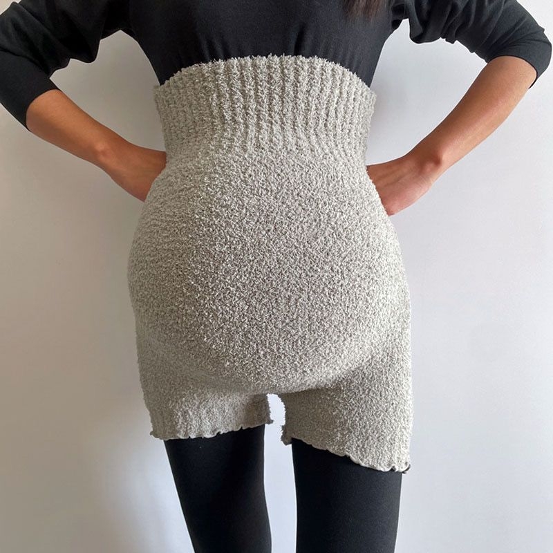 Trudničke hlače visokog struka sa podrškom za trbuh, chenille-spandex tkanina, visoka elastičnost, široki kroj