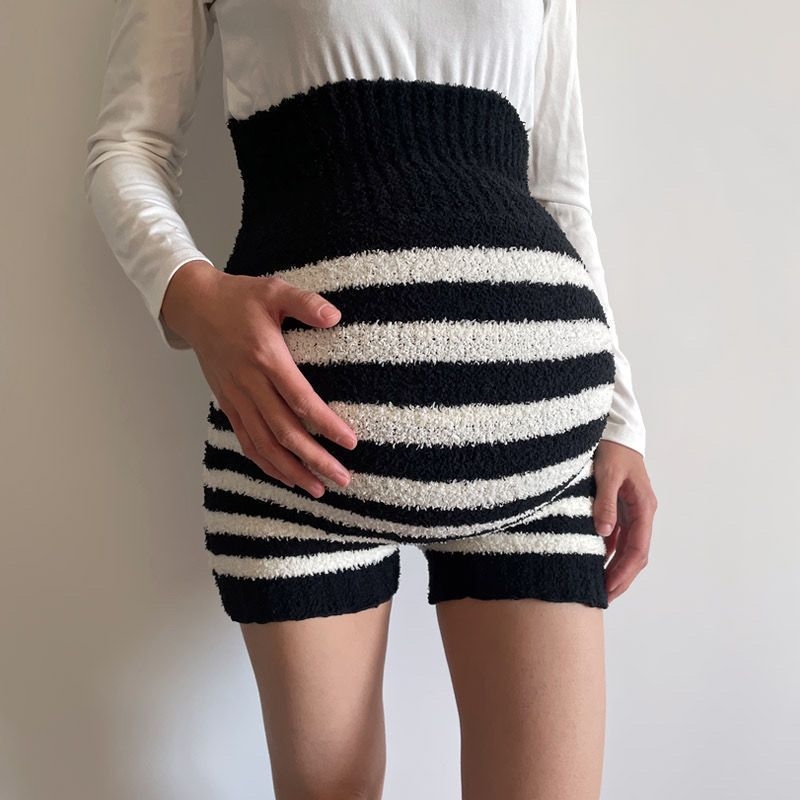 Trudničke hlače visokog struka sa podrškom za trbuh, chenille-spandex tkanina, visoka elastičnost, široki kroj