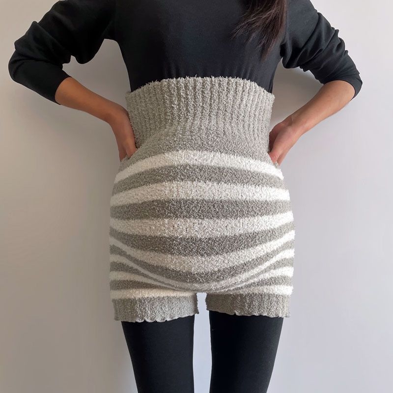Trudničke hlače visokog struka sa podrškom za trbuh, chenille-spandex tkanina, visoka elastičnost, široki kroj