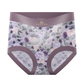 Damske gaćice visokog struka s cvjetnim uzorkom, podizanje stražnjice i zatezanje abdomena, Ice Silk tkanina, pleteni kroj, podstava od Mulberry svile