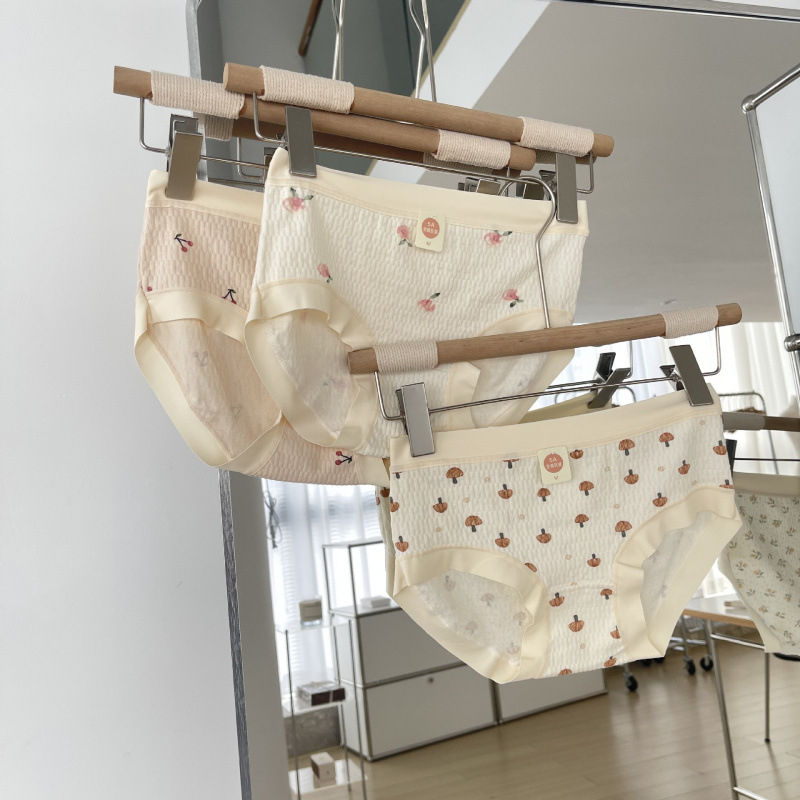 Plus veličina 5A antibakterijske jacquard pamukaste ženske gaćice s voćnim printom, pletene od pamuka, za jesen i zimu.