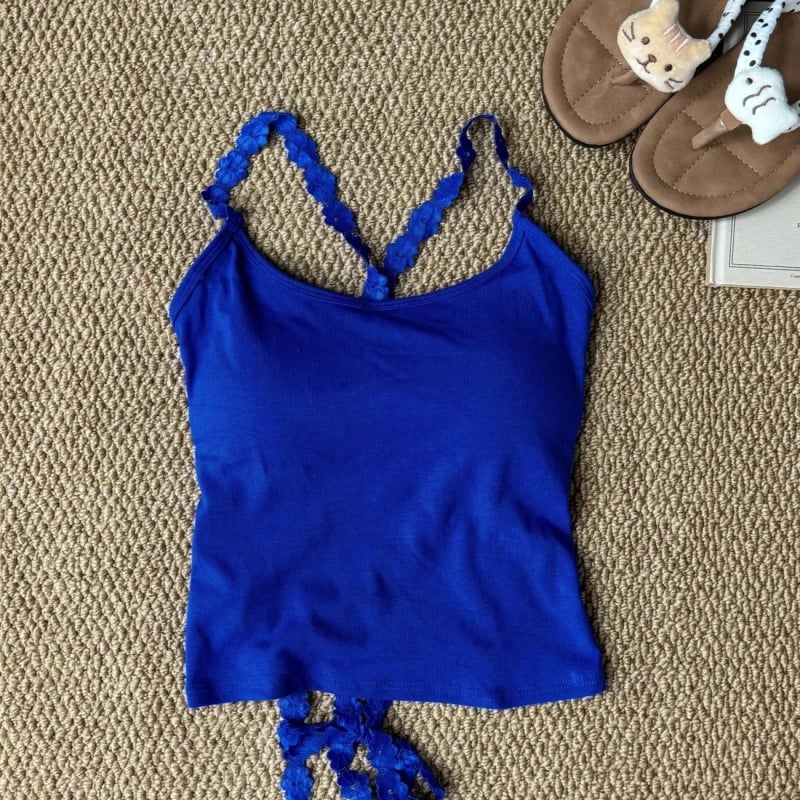 Top din dantelă cu șnur, guler halter, croială slim, bumbac-elastan