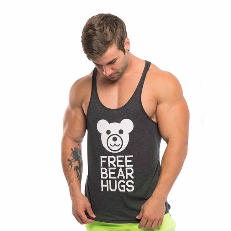 D.M Camișă din bumbac, fără mâneci, cu grafic cu ursuleț, guler rotund, imprimare cu litere