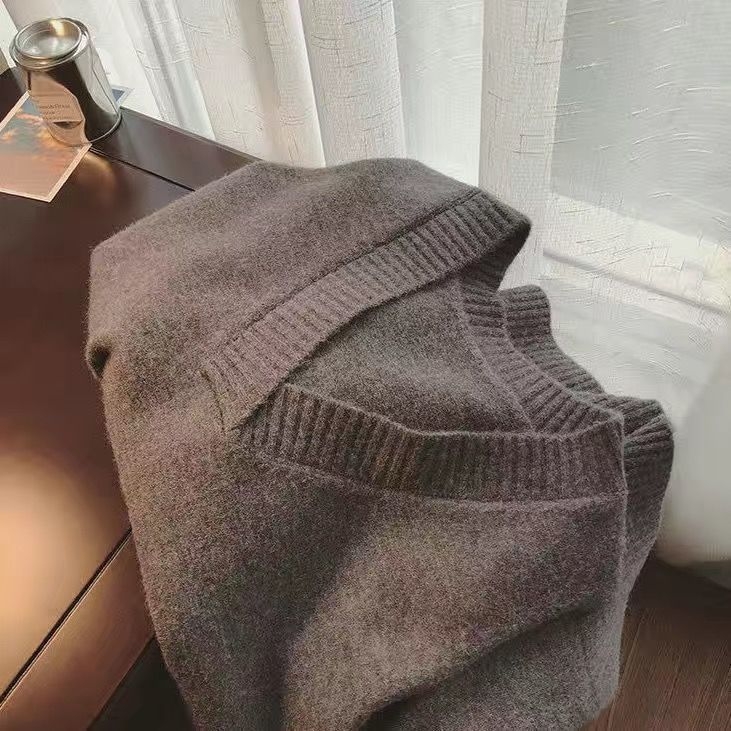 Ženski V-izrez pleteni vest, bez rukava, školski stil (V-izrez, bez rukava, pleteni, vlna, rayon)