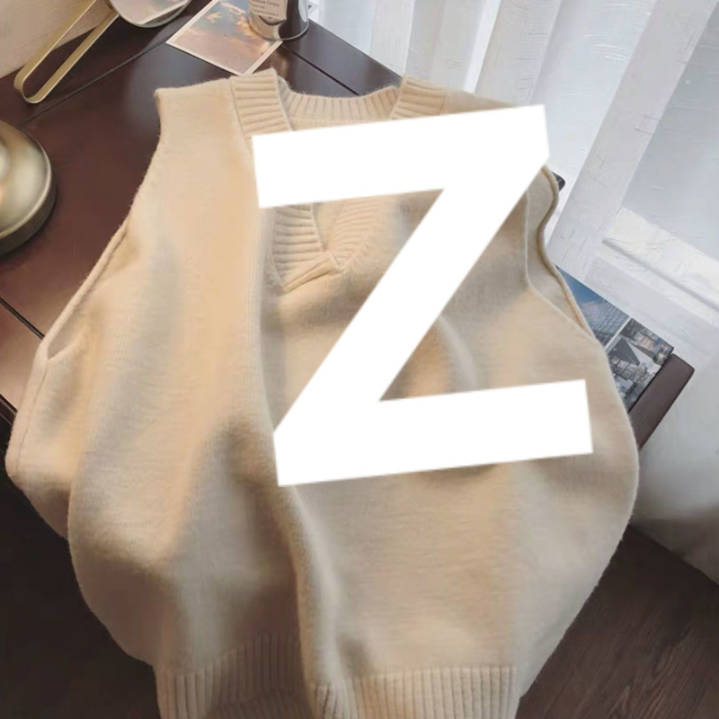 Ženski V-izrez pleteni vest, bez rukava, školski stil (V-izrez, bez rukava, pleteni, vlna, rayon)