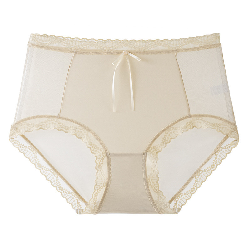 Chiloți femei cu talie înaltă și dantelă, nylon, căptușeală din bumbac, respirabili
