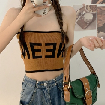 Top tricotat tip tub fără bretele, Slim fit, ultra-scurt, viscoză