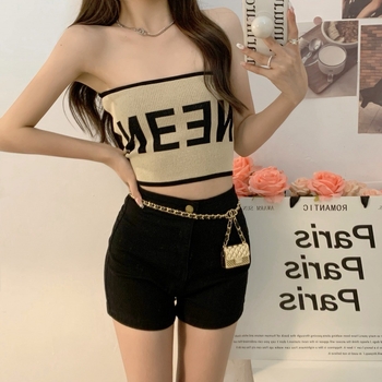 Top tricotat tip tub fără bretele, Slim fit, ultra-scurt, viscoză