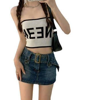 Top tricotat tip tub fără bretele, Slim fit, ultra-scurt, viscoză