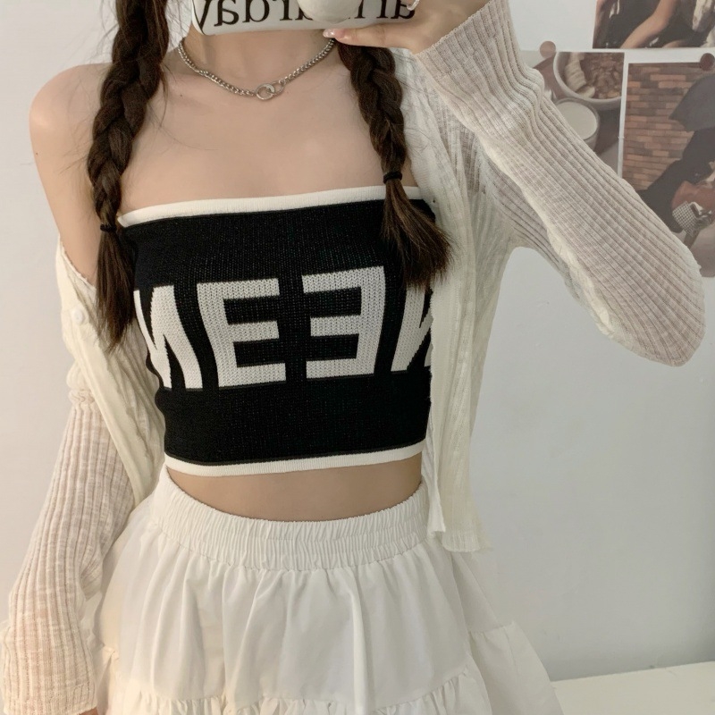 Top tricotat tip tub fără bretele, Slim fit, ultra-scurt, viscoză