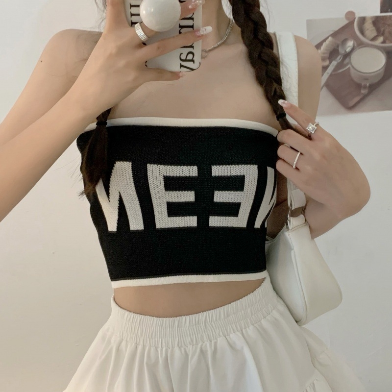 Top tricotat tip tub fără bretele, Slim fit, ultra-scurt, viscoză