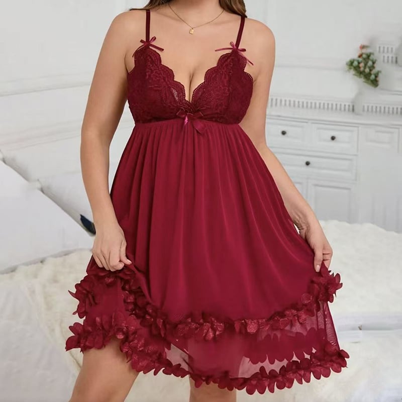 Plus veličine seksi čipkasta camisole haljina s mrežastim prozirnim noćnim pidžamom