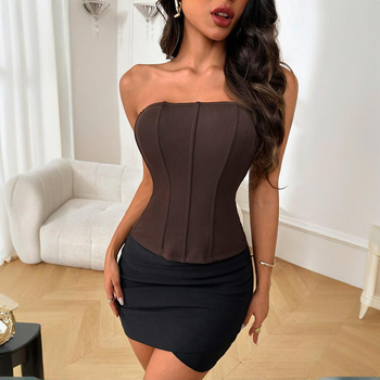 Sumaitong Slim-Fit Полиестер Tube Top с талия Cinch, пуловер стил, 95% полиестер + спандекс, микро‑еластичност