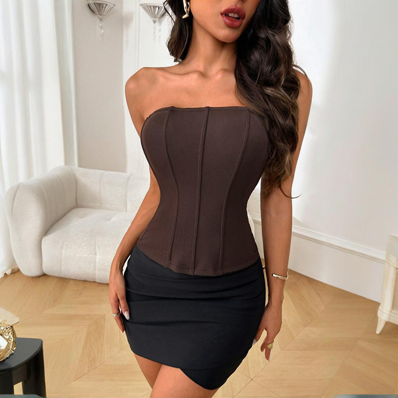 Sumaitong Slim-Fit Полиестер Tube Top с талия Cinch, пуловер стил, 95% полиестер + спандекс, микро‑еластичност