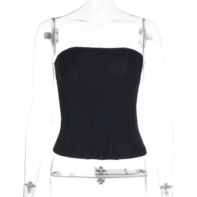 Sumaitong Slim-Fit Полиестер Tube Top с талия Cinch, пуловер стил, 95% полиестер + спандекс, микро‑еластичност