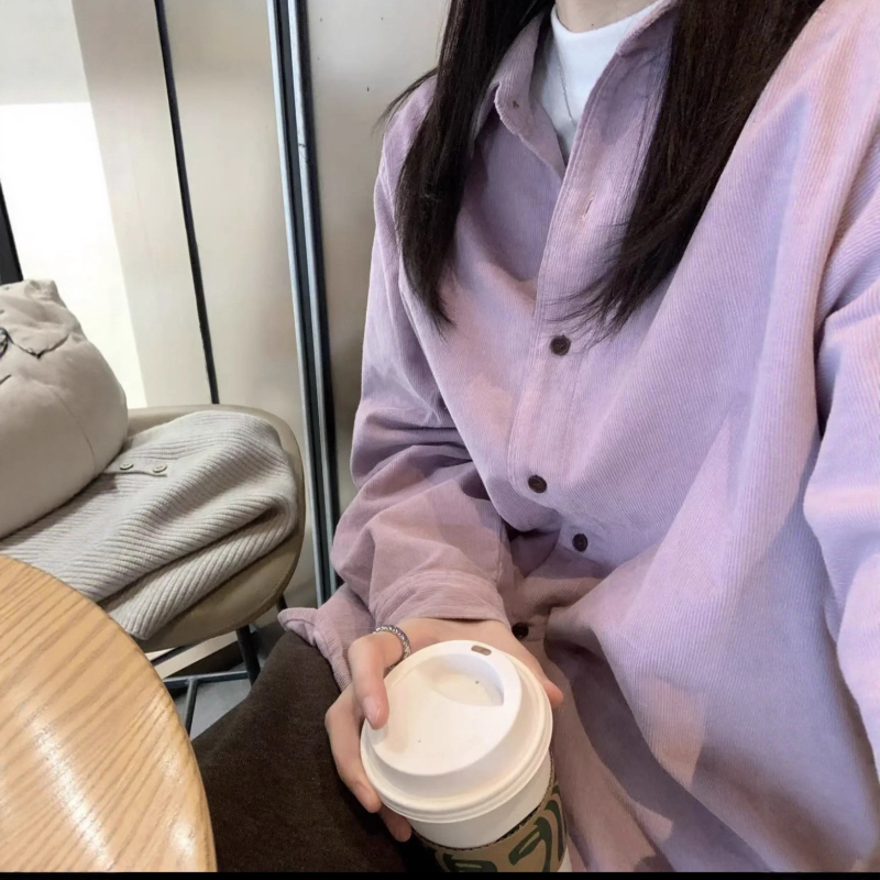 Ženska košulja od corduroja u korejskom stilu, jednostavna, casual, opuštenog kroja, okrugli ovratnik, dugi rukavi
