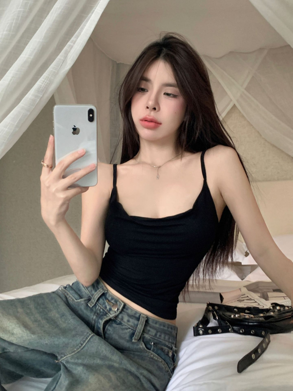 Camisole με τιράντες από Modal, πιέτες, ενσωματωμένες ενισχυμένες κάψες στήθους, κοντό τοπ χωρίς μανίκια, Άνοιξη-Καλοκαίρι 2024