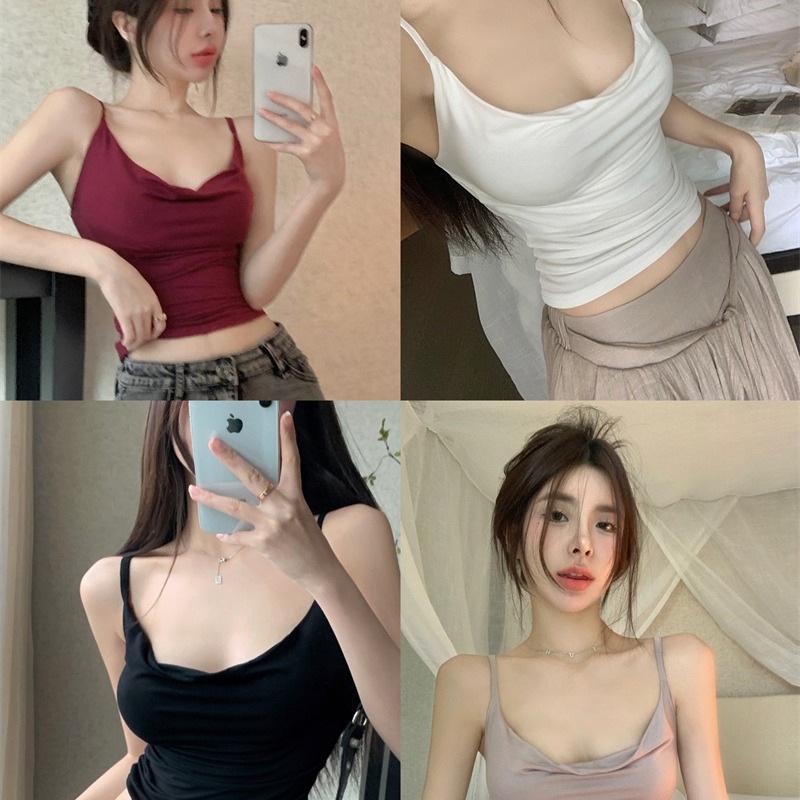 Camisole με τιράντες από Modal, πιέτες, ενσωματωμένες ενισχυμένες κάψες στήθους, κοντό τοπ χωρίς μανίκια, Άνοιξη-Καλοκαίρι 2024