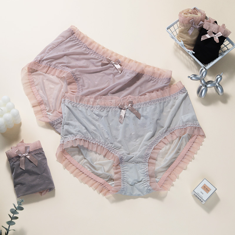 1128 Ljeto: Ženske gaćice Ice Silk, tanke, visoka elastičnost, plus size, s čipkastim rubom