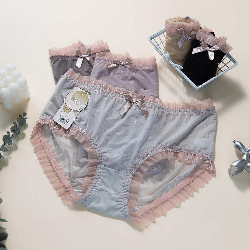 1128 Ljeto: Ženske gaćice Ice Silk, tanke, visoka elastičnost, plus size, s čipkastim rubom