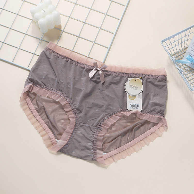 1128 Ljeto: Ženske gaćice Ice Silk, tanke, visoka elastičnost, plus size, s čipkastim rubom