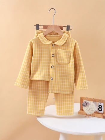 Vaikų pižama žiemai, Korejiško stiliaus, languotas raštas, storesnis audinys, poliesterio mišinio 95%