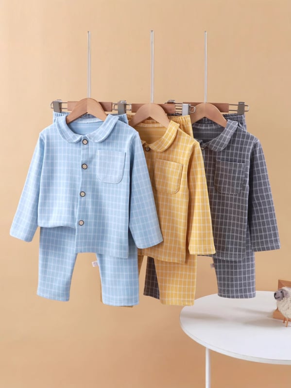 Vaikų pižama žiemai, Korejiško stiliaus, languotas raštas, storesnis audinys, poliesterio mišinio 95%