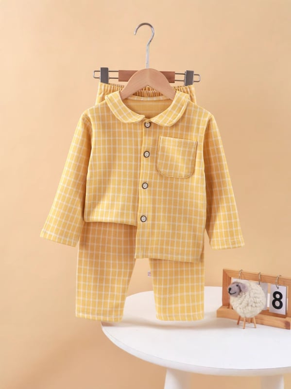 Vaikų pižama žiemai, Korejiško stiliaus, languotas raštas, storesnis audinys, poliesterio mišinio 95%