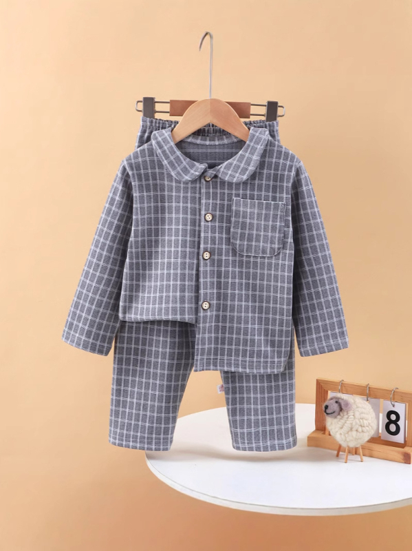 Vaikų pižama žiemai, Korejiško stiliaus, languotas raštas, storesnis audinys, poliesterio mišinio 95%