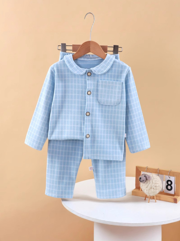 Vaikų pižama žiemai, Korejiško stiliaus, languotas raštas, storesnis audinys, poliesterio mišinio 95%