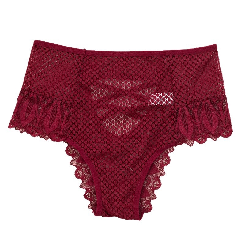 Plus veličine seksi čipkaste gaćice za žene s križnim izrezom, visokim strukom, prozračan materijal